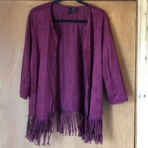 New Directions faux suede fringe cover up